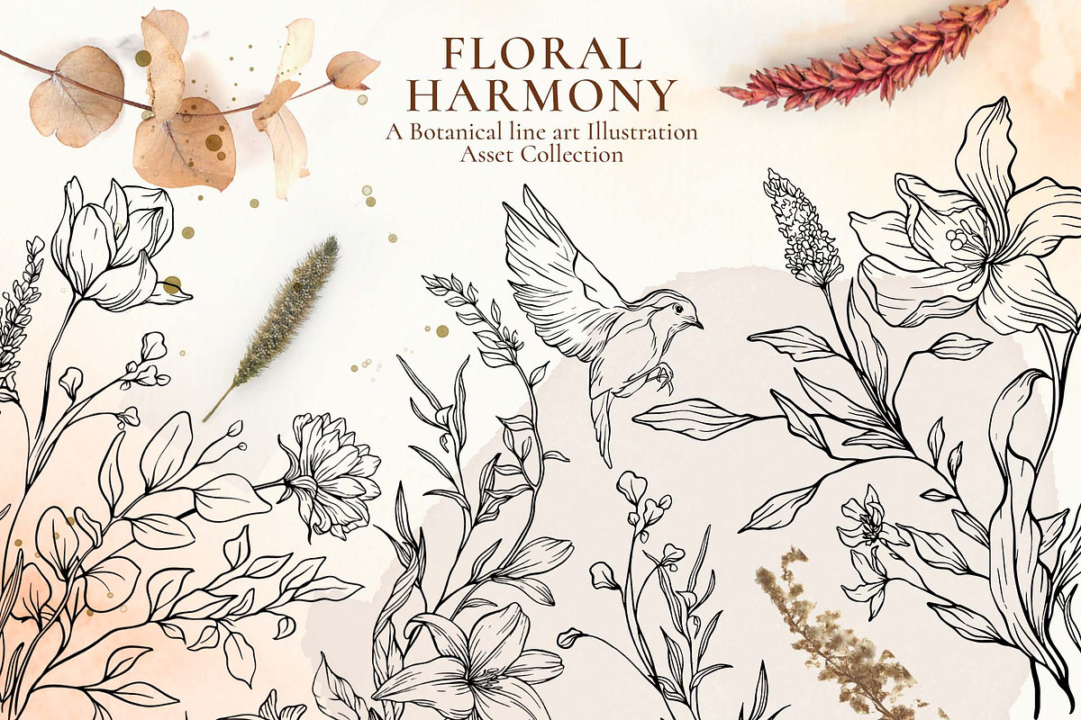 Floral Line Art Botanical Set Kit, a Decorative Illustration by Papatongartist (Photo 7 of 10)