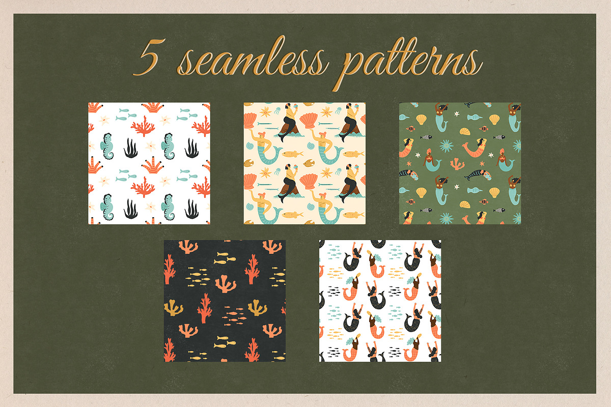 Retro Mermaids clipart and patterns, a Person Illustration by Paper Cherry (Photo 8 of 18)