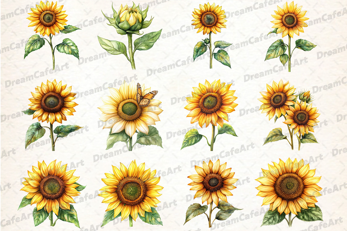 Yellow Sunflower Watercolor Flowers, an Illustration by DreamCafeArt (Photo 3 of 6)