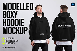 Modelled Boxy Hoodie Mockup