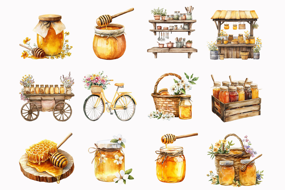 Watercolor Honey Lover Clipart, an Illustration by Design Market (Photo 3 of 4)