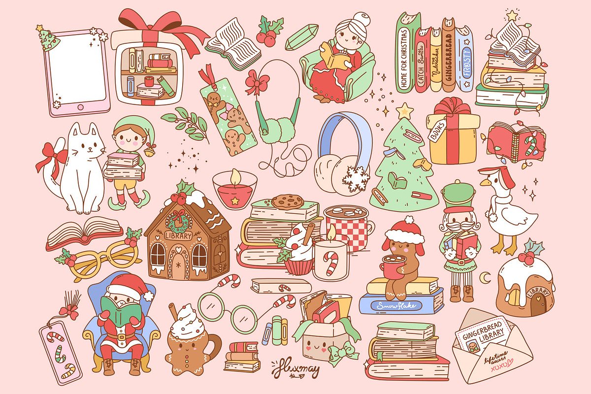 Bookish Christmas Clipart bundle, a Seasonal Illustration by Huxmay (Photo 4 of 6)