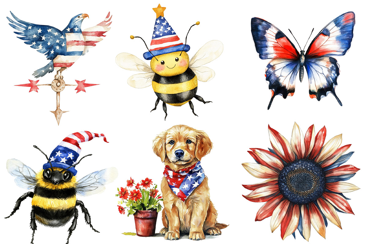 Watercolor Patriotic Garden Clipart, an Illustration by SinaCreation (Photo 2 of 5)