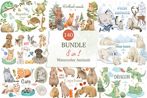 Watercolor Animals Bundle 8 in 1, an Animal Illustration by ArtGiftsStudio