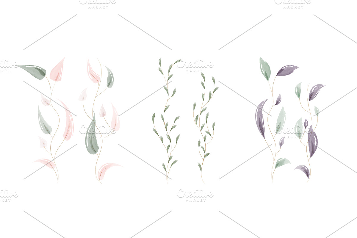Watercolor leaves set with pastel, a Texture Illustration by okskukuruza