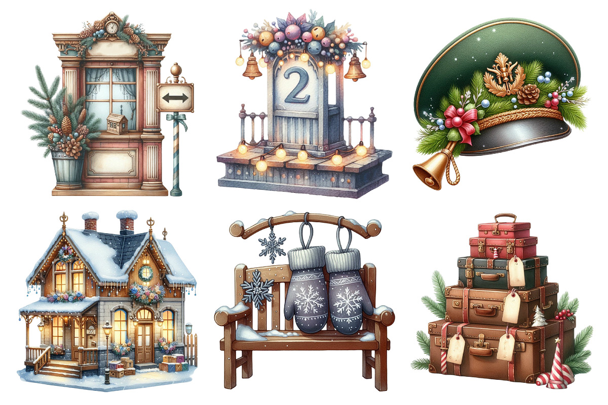 Christmas Train Station Clipart, an Illustration by Daily.Designs (Photo 5 of 5)