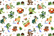 Funny frogs set + seamless patterns, an Animal Illustration by PaperTrident (Thumbnail 5 of 5)