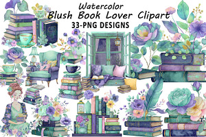 Blush Book Lover Clipart Bundle, an Illustration by Daily.Designs