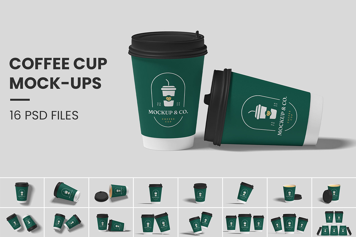 Paper Coffee Cup Mockups | Caffeine, a Cups & Container Mockup by Compositing Studio (Photo 1 of 20)