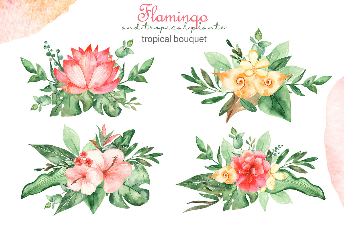 Flamingos and tropics Watercolor, an Illustration by Marina Ermakova (Photo 7 of 13)