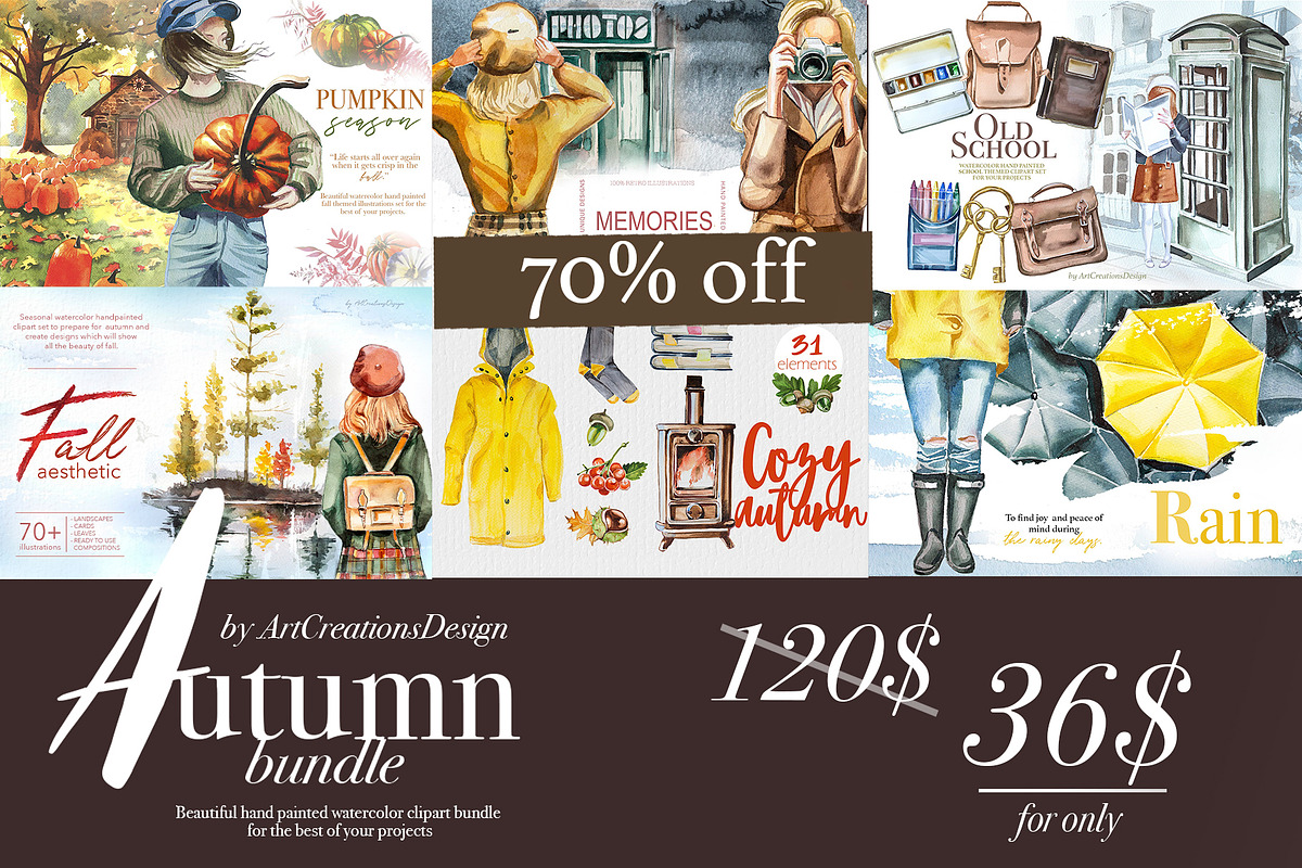Watercolor Autumn Bundle, an Animal Illustration by ArtCreationsDesign (Photo 1 of 8)