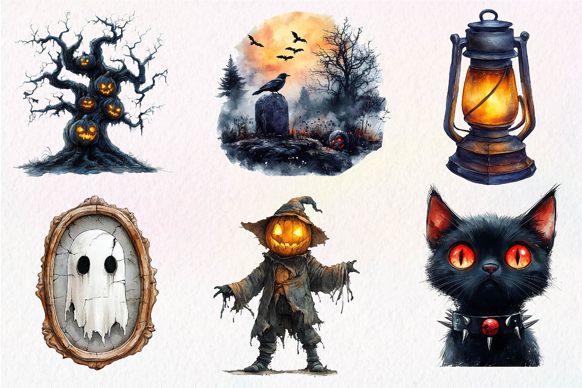 Watercolor Halloween Horror Clipart, an Illustration by Dream Creation (Photo 3 of 6)