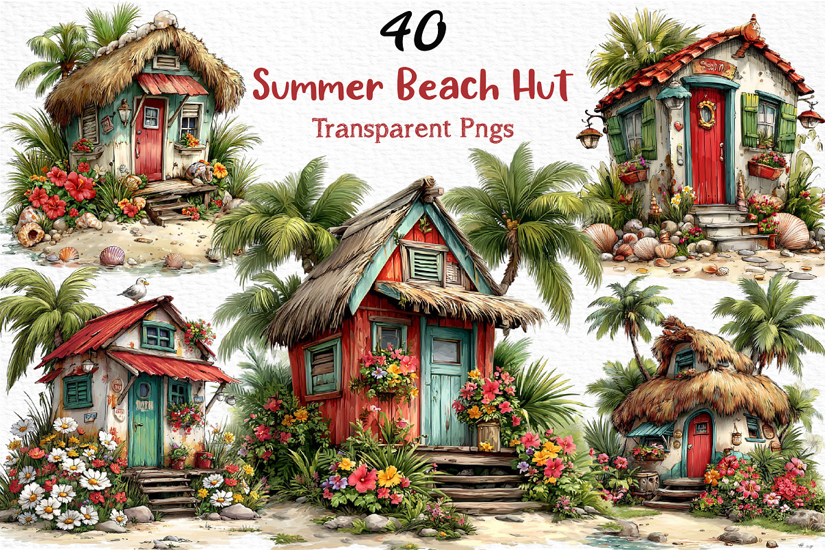 Whimsical Summer Beach Hut Clipart, an Illustration by Craft Nest (Photo 1 of 12)