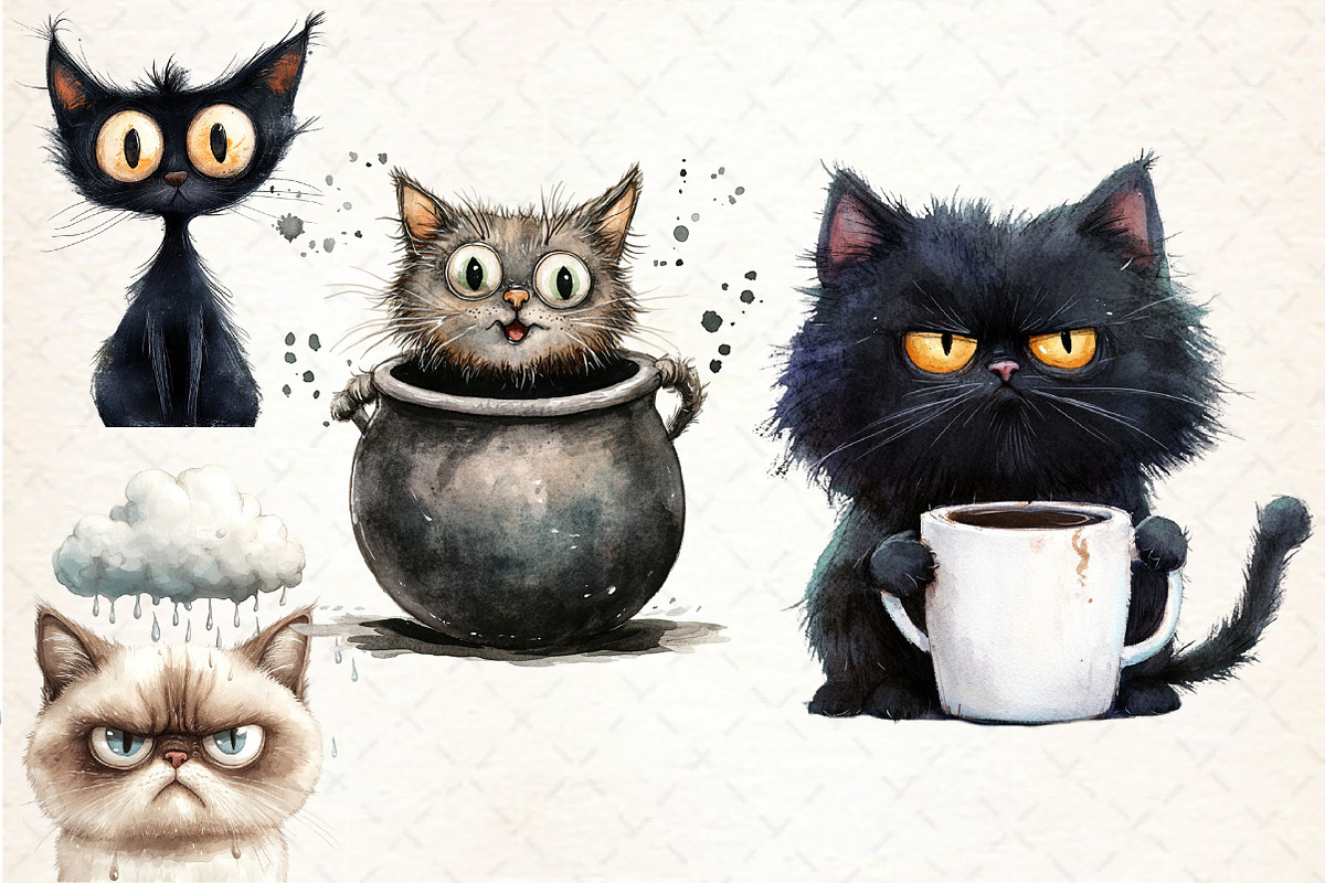 Crazy Black Cats Clipart PNG, an Illustration by Libby Wishes (Photo 5 of 6)