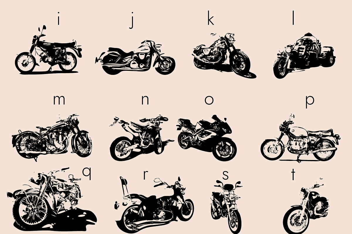 Motorcycle Dingbats Font, a Symbol Font by Minimalartstudio (Photo 2 of 8)