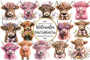 Cute Highland Cow with Wildflowers, an Illustration by OK Design