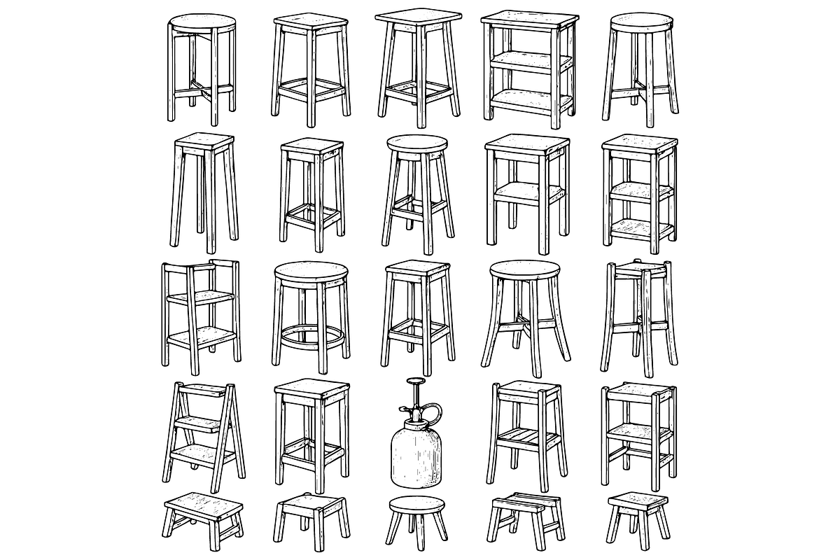 Wooden Stool and Step Set, an Object Graphic by RT Studio