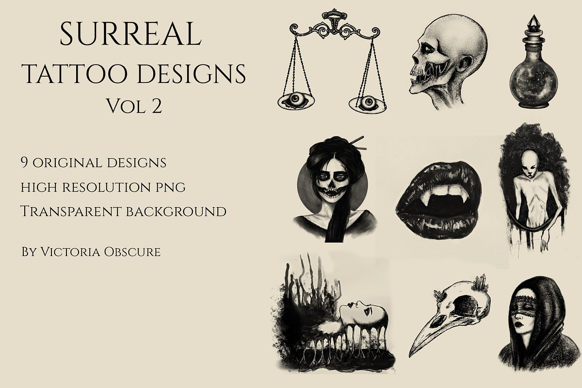 Surreal Tattoo Designs Vol 2, a Decorative Illustration by Victoria Obscure (Photo 1 of 3)