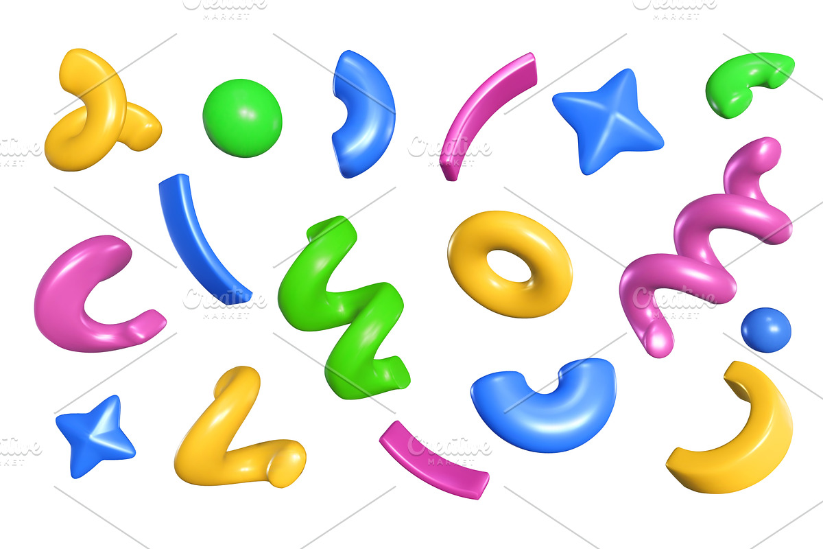 Party confetti 3d shapes. Glossy, an Object Illustration by winwin.art