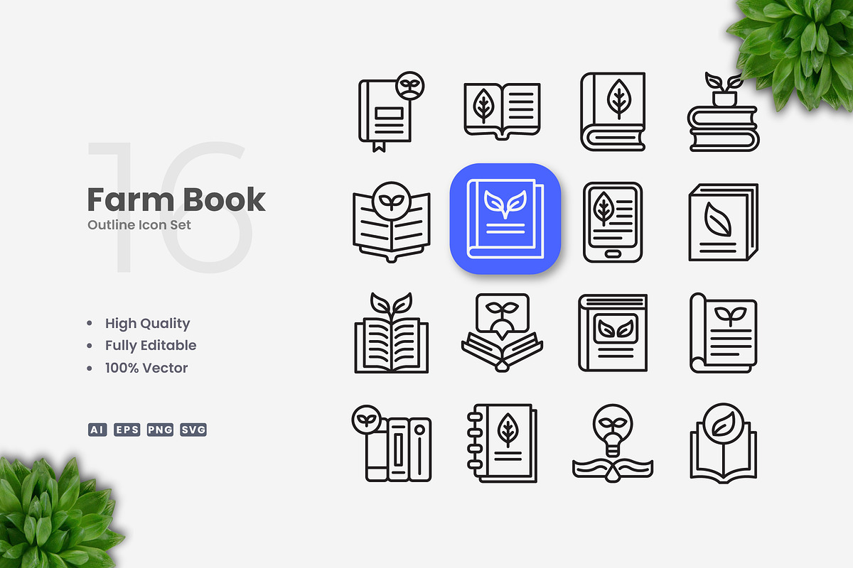 Farm Book Outline Icons, an Icon by Upnowgraphic