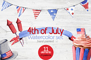 4th of July Watercolor Clipart Set, a Decorative Illustration by Sha1nee (Thumbnail 1 of 4)