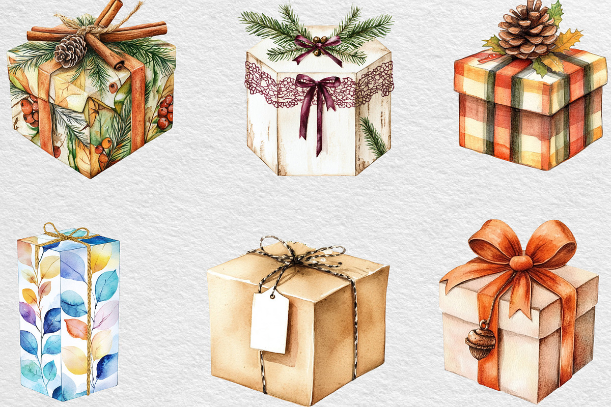Watercolor Autumn Gift Box Clipart, an Illustration by Black Bird Studio (Photo 3 of 6)