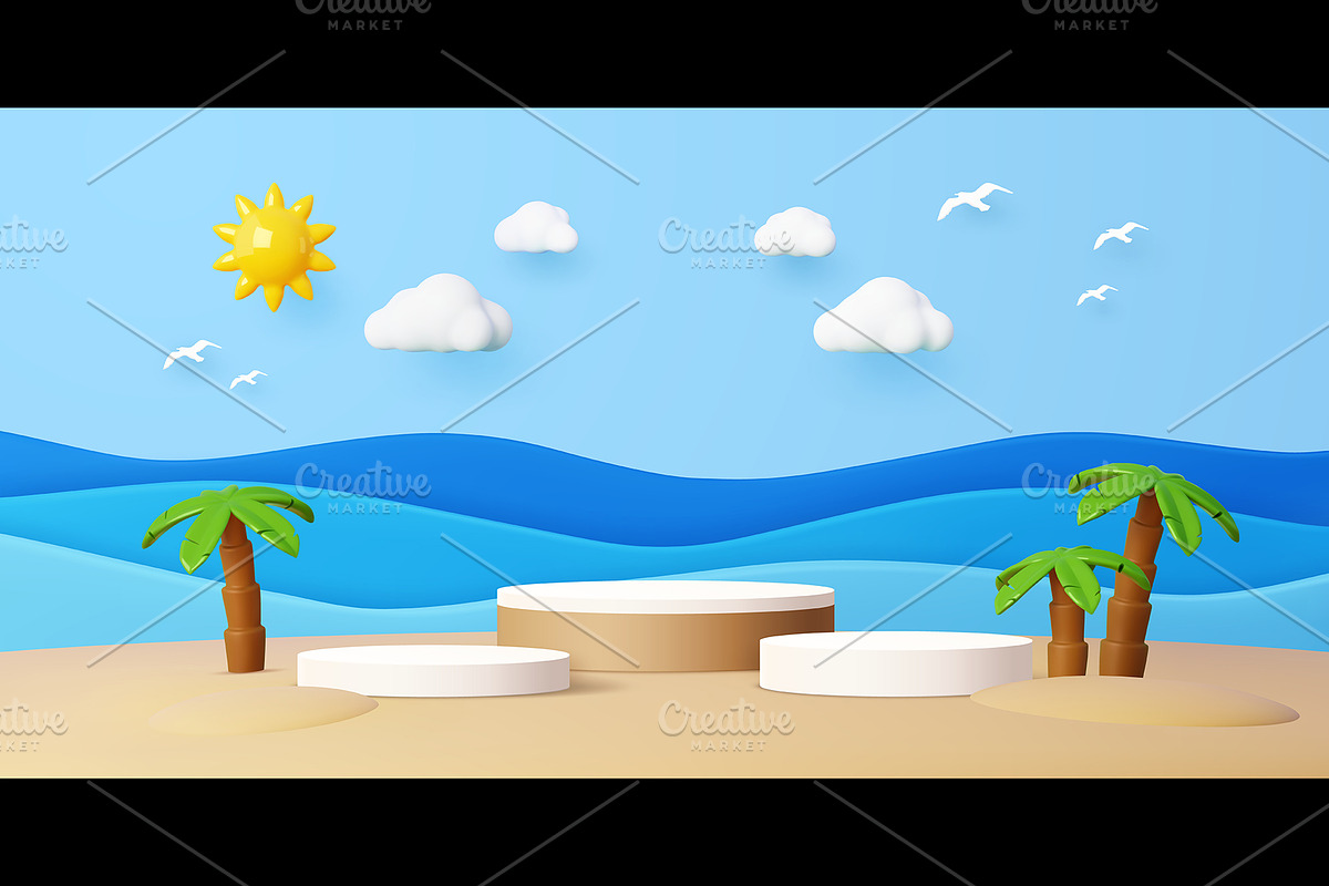 Kids podium stage stand with beach, a Decorative Illustration by Buch&Bee (Photo 3 of 3)