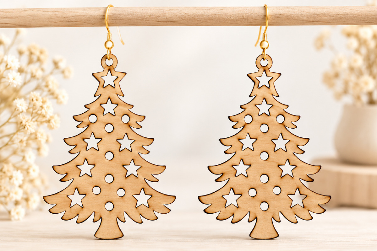 Christmas Tree Earrings Laser Cut, an Object Graphic by Canvas Craft (Photo 3 of 4)