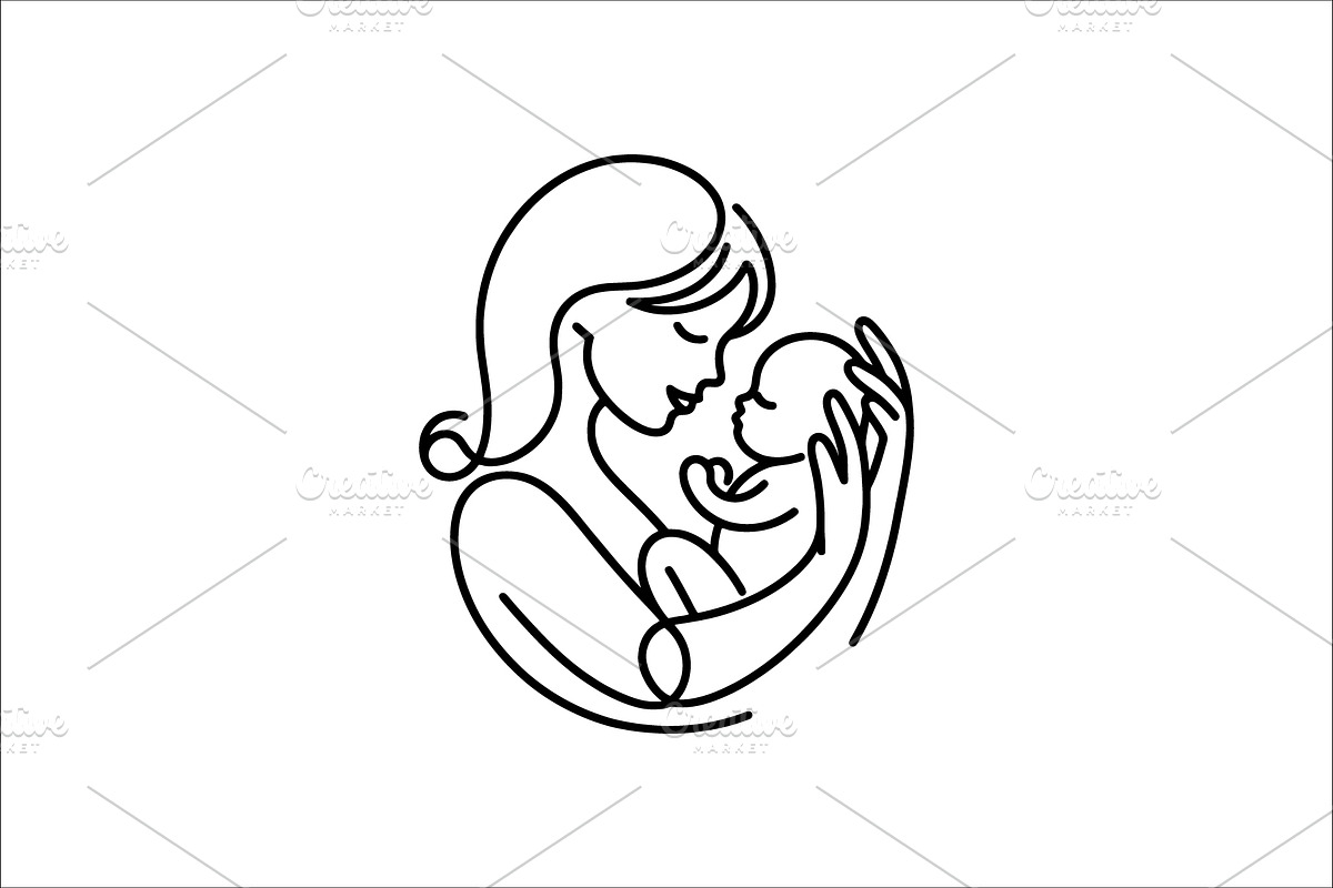 Line Art of Mother with Child, a Branding & Logo Template by Vectorium Studio