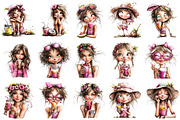 Summer Girls with Drinks Clipart, an Illustration by OK Design (Thumbnail 3 of 6)