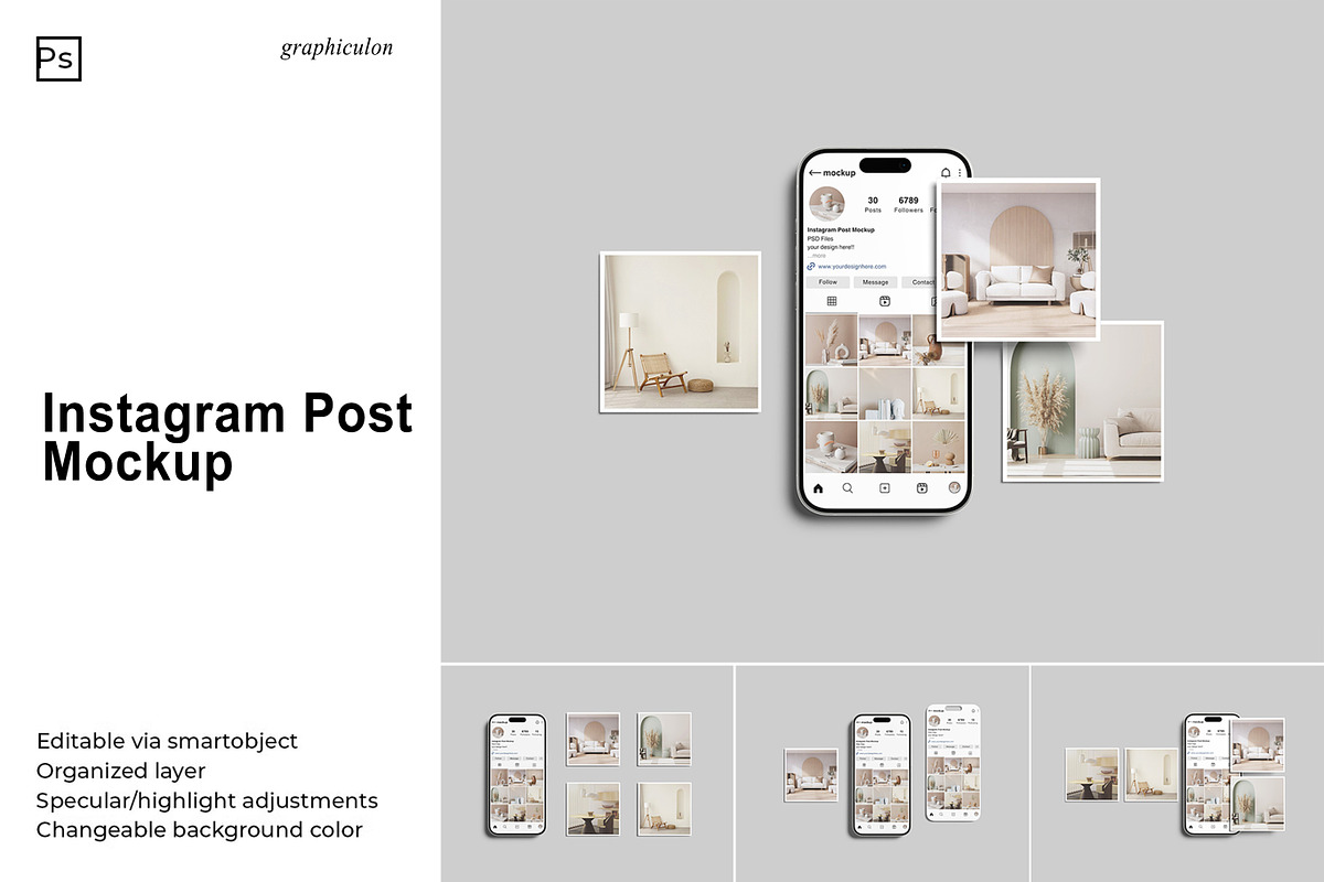 Instagram Post Mockup, a Social Media Template by Graphiculon (Photo 1 of 11)