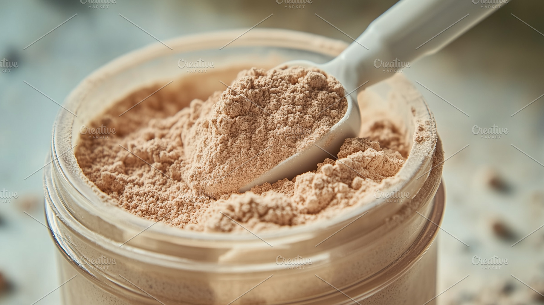Close up view of a protein powder, a Food & Drink Photo by MistyDay