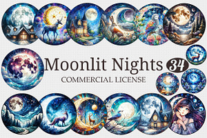 Round Moonlit Nights Stained Glass, a Graphic by designcity5