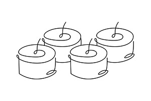 Four hand drawn one line candles