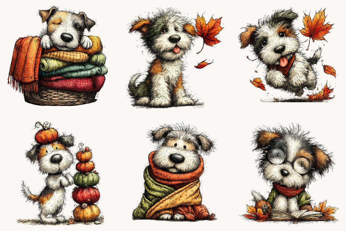 Quirky Autumn Dog Clipart, a Seasonal Illustration by Designworld (Photo 6 of 10)