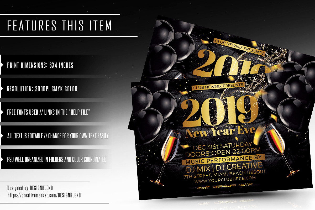 New Year 2019 Party Flyer - PSD, a Flyer Template by designblends@gmail.com (Photo 2 of 2)