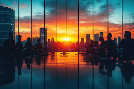 Business meeting at sunset: Team gat, a Background Photo by Pixeness