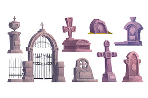 Cartoon Set Of Old Cemetery Design