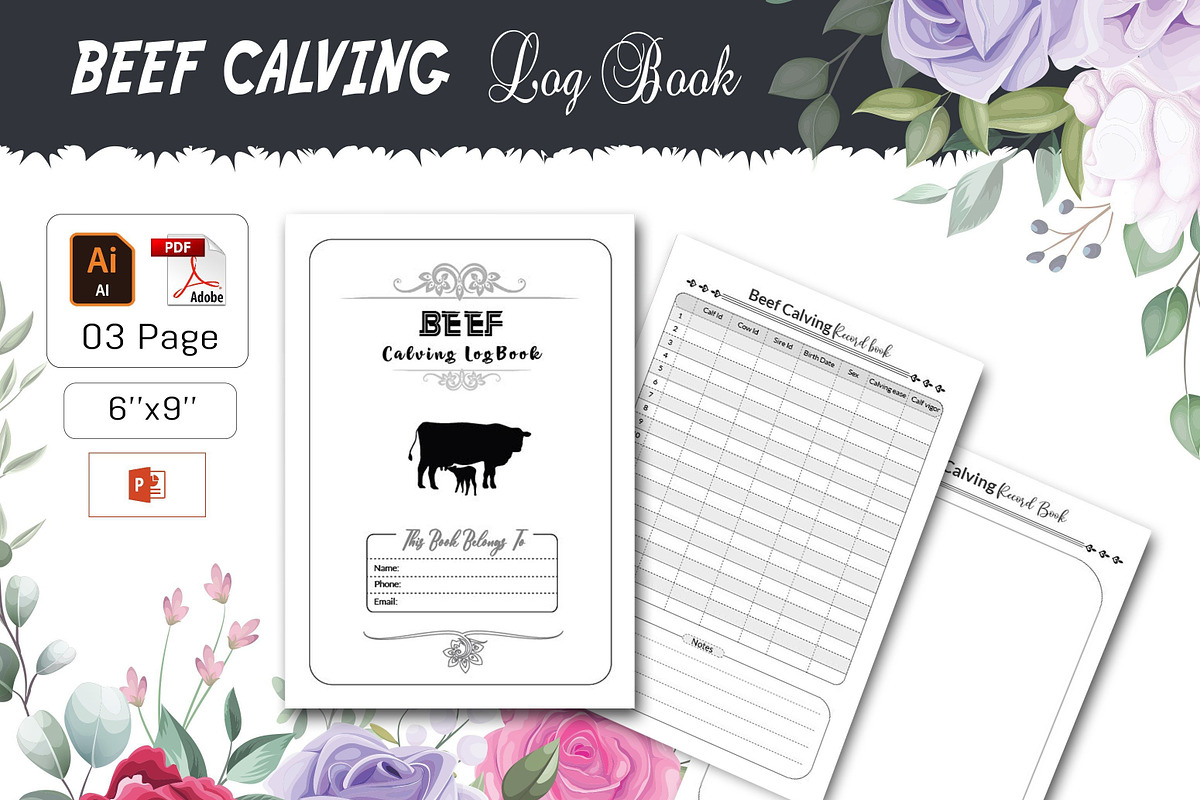 Beef Calving Log Book, a Stationery Template by design_hut