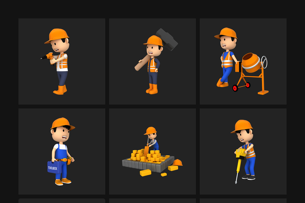 25 Construction 3D Characters, a Characters & Person 3D Model by Vectors Market (Photo 5 of 5)