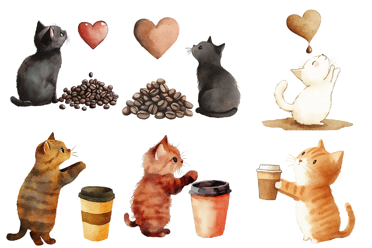 Cat Silhouette Love Coffee Clipart, an Illustration by Designworld (Photo 2 of 6)