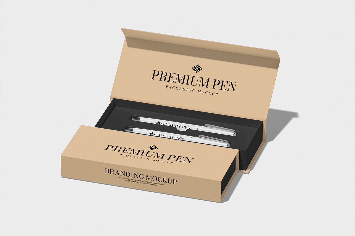 Pen With Box Mockup, a Packaging Mockup by Unerispace (Photo 2 of 5)