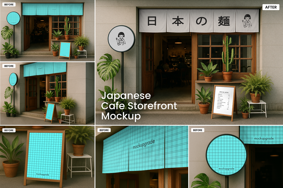 Japanese Cafe Storefront Mockup Sets, a Cups & Container Mockup by MockUpgrade (Photo 1 of 13)