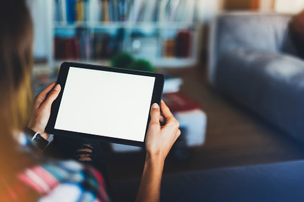 Hipster girl using tablet technology stock photo containing tablet and home