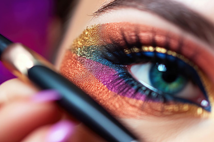 Close - up shot of a makeup artist applying a bold and dramatic, a Beauty & Fashion Photo by designvectx