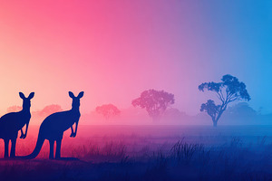 Silhouette of kangaroos at sunset, an Animal Photo by AlyaAnd