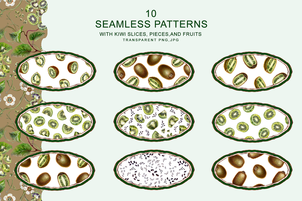 KIWI PATTERNS, botanical watercolor, a Decorative Illustration by EL_SUHOVA (Photo 2 of 13)