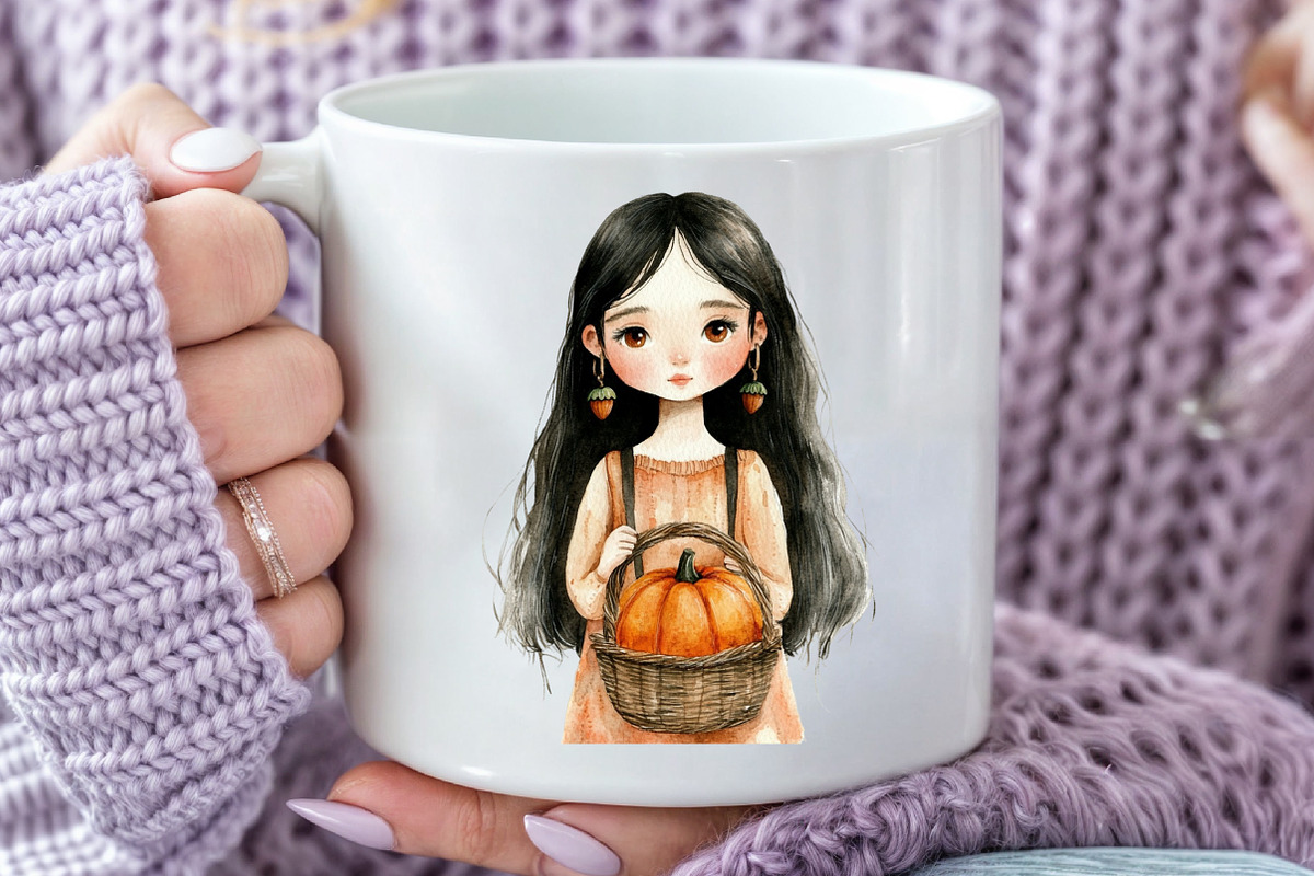 Whimsical Fall Black Hair Girl Clipa, a Seasonal Illustration by Rose Art (Photo 5 of 7)