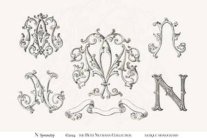 Antique Vintage Monogram Initial N