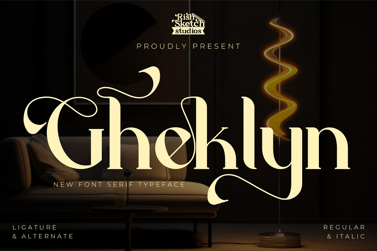 Gheklyn - Serif Typeface Font, a Serif Font by Rishsketch (Photo 1 of 15)